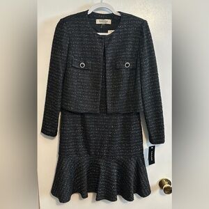 Taylor Women’s Size 8 Suit Dress and Jacket Black with Silver Threading NWT